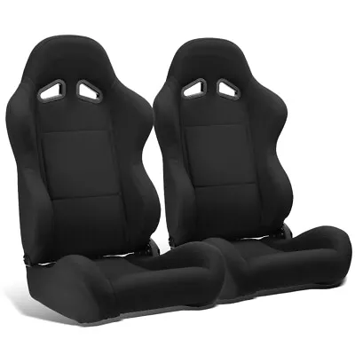 2 X Universal Reclinable Black Pineapple Cloth JDM Style Racing Seats Sliders • $302.50