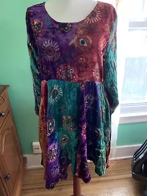 Vtg Classic High Waist Velvet Dress Aztec Print India M Womens • $34