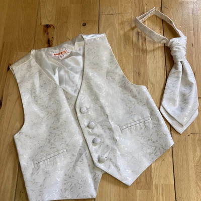 £5.99 • Buy Boys 2 Piece Waistcoat & Tie Cravat Age 4 Yrs 3-4 Ivory Cream Blue Zoo Wedding