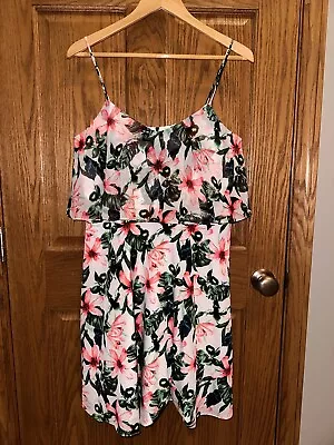 Vince Camuto 10 Jungle Lily Tropical Floral Overlay Dress Vacation Sheer • $14.95