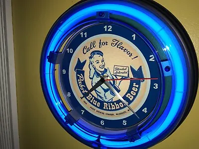 Pabst PBR Call For Flavor Beer Bar Man Cave Neon Wall Clock Advertising Sign • $99.99