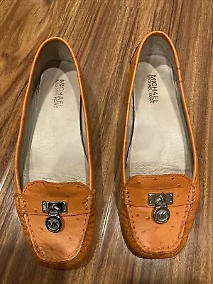 Michael Kors Hamilton Ad12j Orange Leather Slip On Loafer Womens Size 8.5 • $25