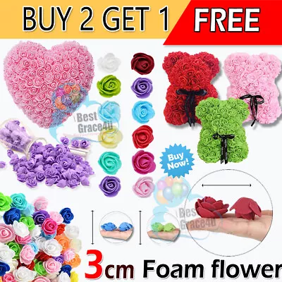 500 Pcs Artificial Flower Rose Heads 3CM Foam Mini Fake Rose Flowers For DIY UK • £22.99