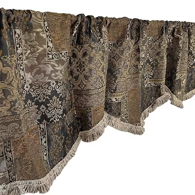 JC Penney Luxury Window Valance Brown Black Gold Collette Fringe Scallop 80  • $28.99