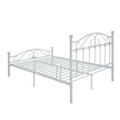 Double Bed Frame Metal Size 4ft6 Bedframe Solid Bedstead Base White • £109.98