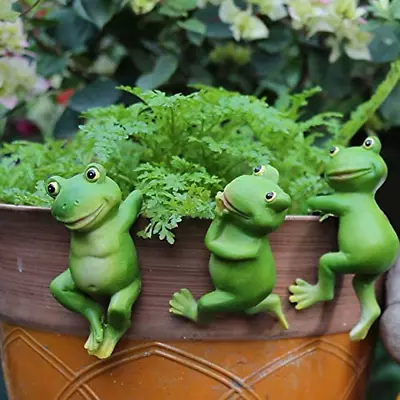 Set Of 3 Sculpture Statue Outdoor Lawn Yard Art Statues Cute Frog Figurines • $19.31