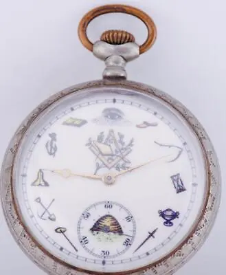 Antique French Pocket Watch-Fancy Masonic Enamel Dial C1900's • $679.21