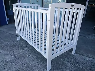 New White Baby Cot Crib - Side Drop System • $279