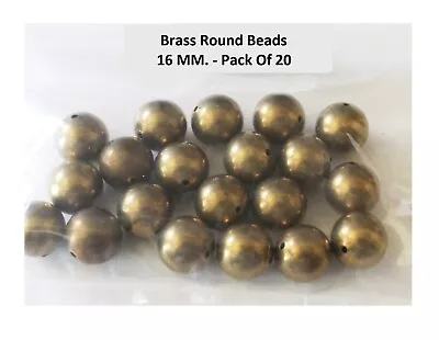 16 MM  Large Bras Hollow Round Beads ( Pack Of 20 ) Raw Solid Brass-Hole  2 MM • $14.50