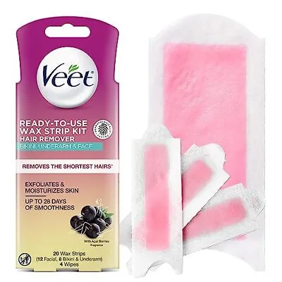 VEET Wax Strips Hair Removal Kit For Face Underarms Bikini Dermatologicall... • $8.47