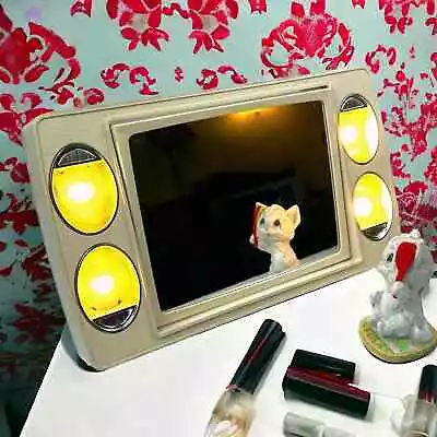 Vintage Bercy Los Angeles 60s Lighted Mod Magnifying Vanity Dual Makeup Mirror • $50