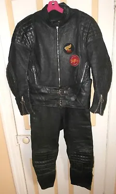 Vintage 2 Piece Black Leather Motorcycle Suit {S} • $145.23
