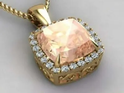 2.50Ct Cushion Cut Morganite Women's Halo Pendant Necklace 14K Rose Gold Finish • $46.20