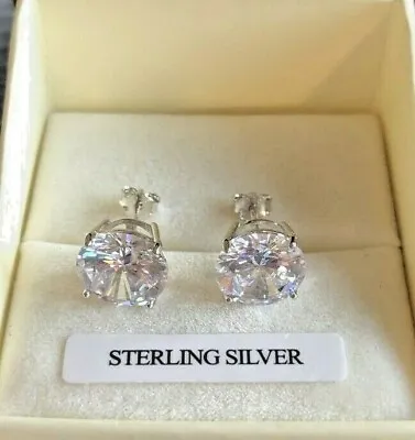 Genuine Sterling Silver 10mm Round Diamond-Unique Stud Earrings Men's Or Women's • £19.99