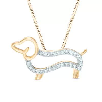 1/6 CT Natural Diamond Dachshund Pendant In Sterling Silver And 14K Gold Plate • $365.76