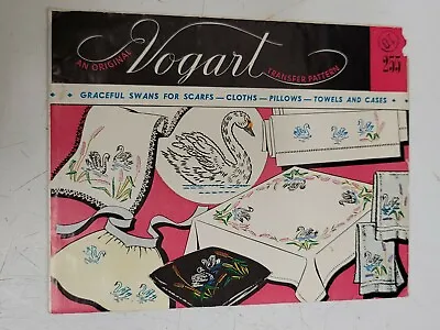 Vtg 1950s Vogart Embroidery Transfer Patterns Iron On Swans  Tea Towels Scarfs • $5