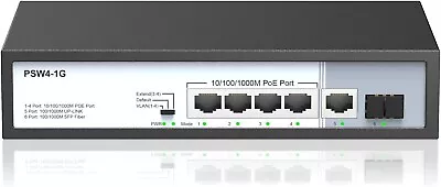 4 Port Gigabit PoE Switch W/ 1 Gigabit Uplink Extend Mode Output 65W 803.af/at • $29.99