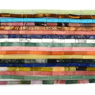 $5.99 • Buy 13mm Multi-color Gemstone Tube Cylinder Loose Beads 16 