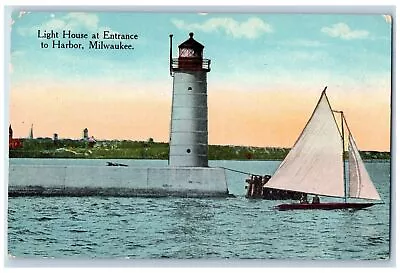 C1910's Lighthouse At Entrance To Harbor Milwaukee Wisconsin WI Antique Postcard • $19.95