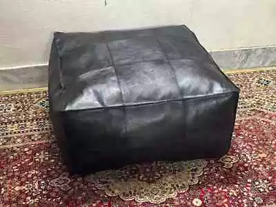 30'' Moroccan Leather Genuine Boho Brown Footstool Unstuffed Black Pouffe • $85.50