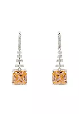 Spiral Square Crystal Drop Earrings Peach Silver • $397.39