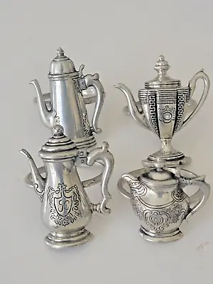 Retro VTG Fine Pewter Metal Tea Pot Napkin Rings Set 4 Beautiful Ornate • $24.99