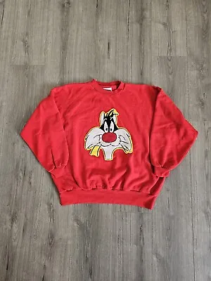 Vintage 1993 Sylvester The Cat Knitted Logo Crewneck Sweater Mens Size XL • $34.99