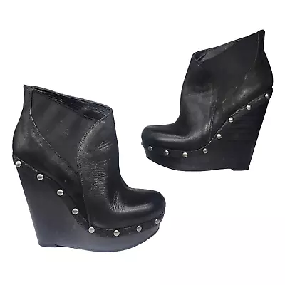 Jessica Simpson Shoes 6 Black Leather Wedge Booties Studded Platform Chunky • $27.99