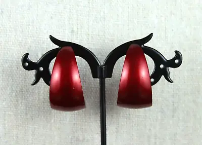 Unsigned Vintage Avon Dark Metallic Red Hoop Pierced Earrings • $10
