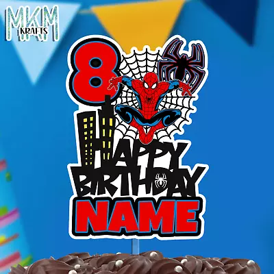 Spiderman  Super Hero Personalised Happy Birthday Card Cake Topper Name &age • £5.64