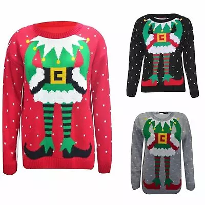 Unisex Women Men Ladies XMAS ELF Joker Novelty Prints Christmas Jumper Sweater • $18.44