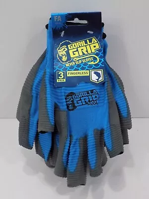 Gorilla Grip Never Slip One Size Fits All Fingerless 3 Pair Blue Fishing Gloves • $13.95