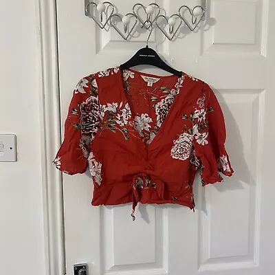 Miss Selfridge Red Floral Tie Up Crop Top Size 10 • £0.99