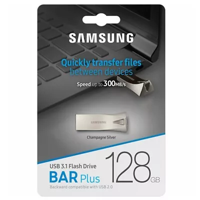 USB 3.1 Flash Drive 128GB Samsung Bar Plus USB Drive Memory Stick Silver 300Mb/s • $49.95