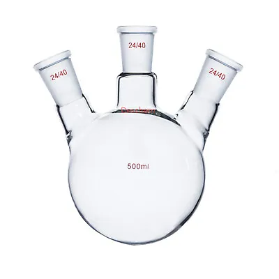 $26.99 • Buy 500ml,3-neck,24/40,Round Bottom Glass Flask,Three Necks Lab Bottle,Heavy Wall
