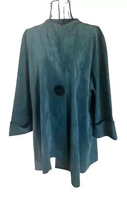 IC By CONNIE K Micro Suede One Button Asymmetrical Duster Jacket In Teal XXL • $85.95