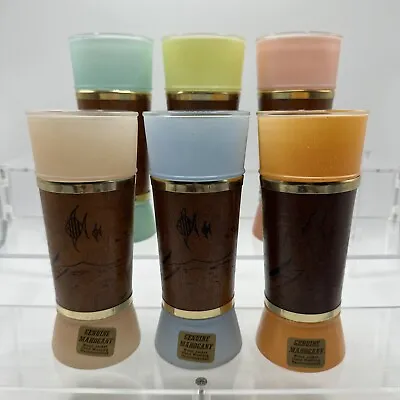 Lot Of 6 Vintage Siesta Ware Frosted Tiki Bar Tumblers Wood Sleeves Island Theme • $44.99