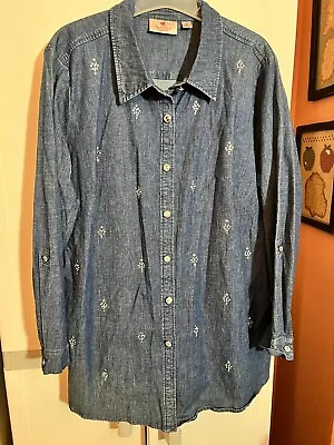 Quacker Factory Denim Rhinestone Shirt Size 1X • $6.99