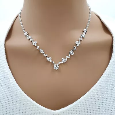 Silver Crystal Bridal Wedding Party Favour Jewellery Set Choker Necklace Earring • £5.95