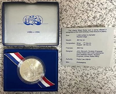1986 Ellis Island Liberty Silver $1 Dollar T Oz Uncirculated Commemorative Coin • $17.39