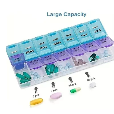 Weekly Pill Box 14 Compartment Tablet Organiser Medicine Storage Dispenser 7 Day • £4.98