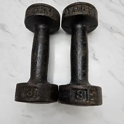 York 3 Lb. Pound Round Dumbbells Weights Dumb Bells Vintage Made In USA • $25.52