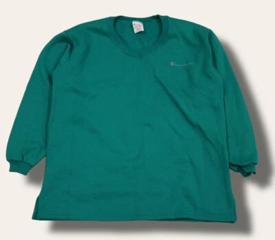 $9.99 • Buy Vintage Champion V-Neck Sweater Sweat Shirt Mens XL Adult Pullover Teal USA Made