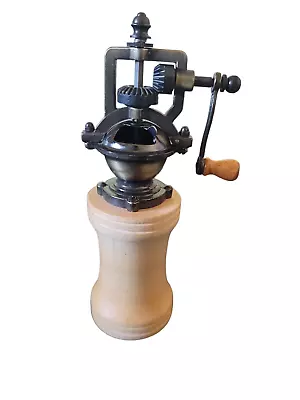 Vintage Hand Crank Style Pepper Mill Spice Grinder Metal & Wood Base Steampunk • $65