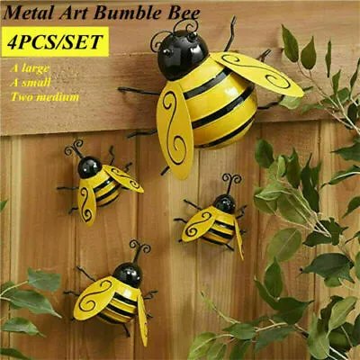 £10.88 • Buy 4PCS/SET Decorative Metal Art Bumble Bee Backyard Garden Accent Wall Ornament UK