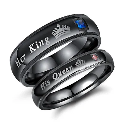 His Queen Her King Couple Promise Ring Stainless Steel Wedding Engagement Band • £5.99