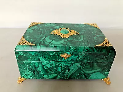 Solid Natural Hinged Malachite Box With Gilded Bronze Decoration. • $545