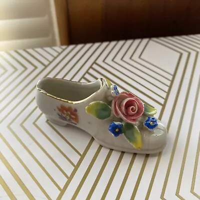 Vintage Porcelain Shoe Figurine Miniature Rose Japan Slipper  • $6