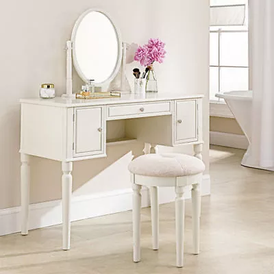 Royal Bedroom Dresser With Mirror And Stool Makeup Vanity Wooden Dressing Set • $249.97