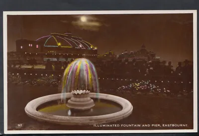 Sussex Postcard - Illuminated Fountain And Pier Eastbourne    RS14874 • £2.10